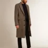 Abrigo de lana de un solo pecho para hombre con tejido en espiga beige y gris