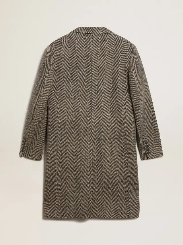 Abrigo de lana de un solo pecho para hombre con tejido en espiga beige y gris