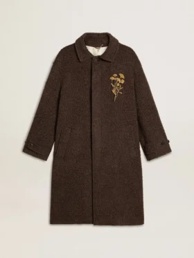 Abrigo Journey de un solo pecho para hombre, en mezcla de lana arrugada con broche floral