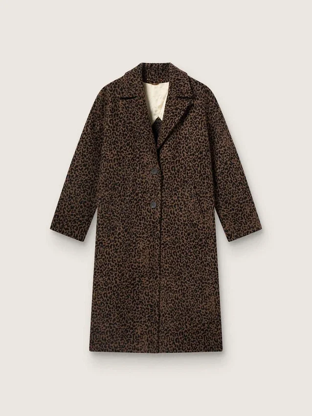 Abrigo tipo capullo de una sola fila de botones para mujer, confeccionado en lana con motivo jacquard