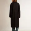 Abrigo tipo capullo de una sola fila de botones para mujer, en lana azul oscuro con botón dorado