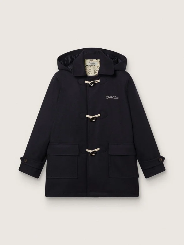 Abrigo tipo duffle con capucha para niños en azul oscuro