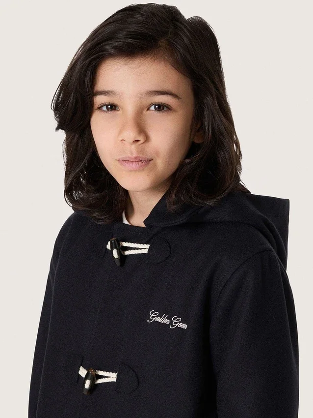 Abrigo tipo duffle con capucha para niños en azul oscuro