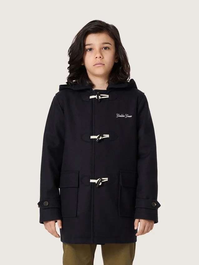 Abrigo tipo duffle con capucha para niños en azul oscuro