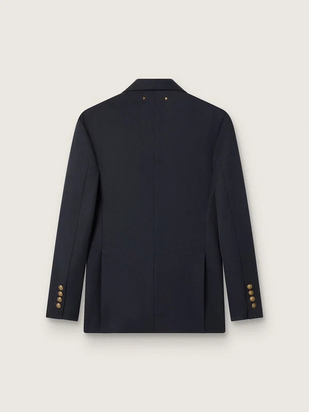 Americana azul oscuro de doble botonadura para mujer