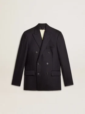Americana de doble botonadura de lana azul medianoche para hombre