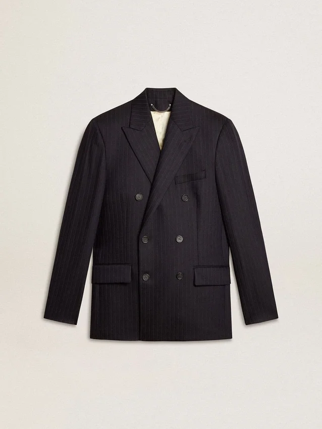 Americana de doble botonadura de lana azul medianoche para hombre