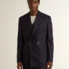 Americana de doble botonadura de lana azul medianoche para hombre