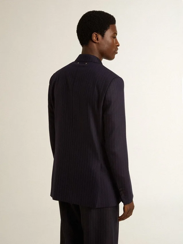 Americana de doble botonadura de lana azul medianoche para hombre