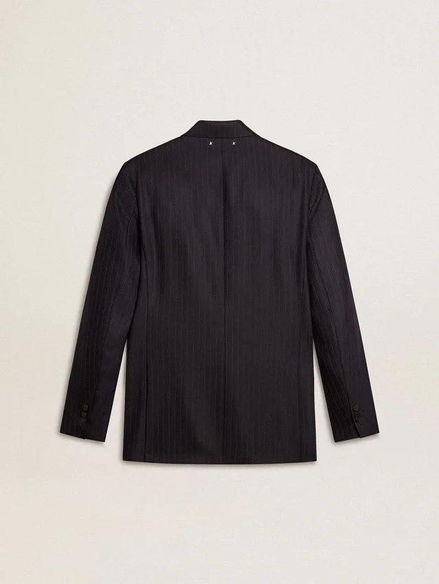 Americana de doble botonadura de lana azul medianoche para hombre