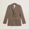 Americana de doble botonadura para hombre en mezcla de lana con diseño de chevrón color beige