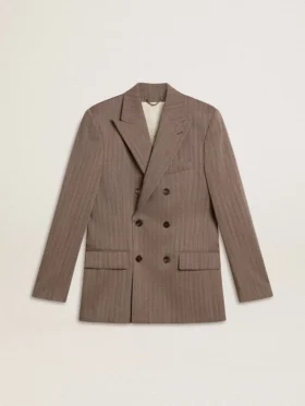 Americana de doble botonadura para hombre en mezcla de lana con diseño de chevrón color beige