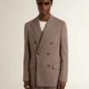 Americana de doble botonadura para hombre en mezcla de lana con diseño de chevrón color beige
