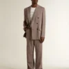 Americana de doble botonadura para hombre en mezcla de lana con diseño de chevrón color beige