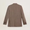 Americana de doble botonadura para hombre en mezcla de lana con diseño de chevrón color beige