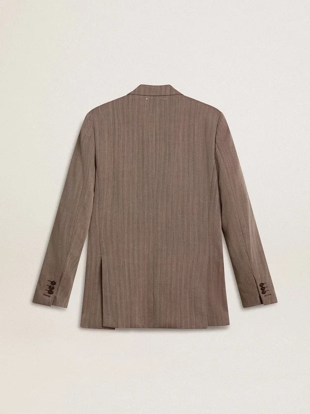 Americana de doble botonadura para hombre en mezcla de lana con diseño de chevrón color beige