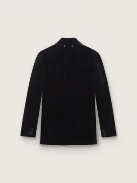 Americana de doble botonadura para hombre en terciopelo negro con solapas de satén negro