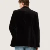 Americana de doble botonadura para hombre en terciopelo negro con solapas de satén negro