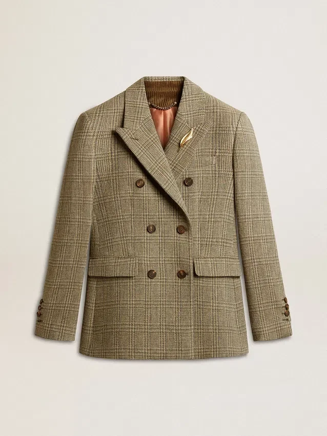 Americana de doble botonadura para mujer en lana Shetland