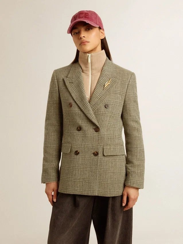 Americana de doble botonadura para mujer en lana Shetland