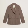 Americana de doble botonadura para mujer en mezcla de lana con diseño de chevron beige