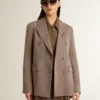 Americana de doble botonadura para mujer en mezcla de lana con diseño de chevron beige