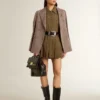 Americana de doble botonadura para mujer en mezcla de lana con diseño de chevron beige