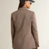 Americana de doble botonadura para mujer en mezcla de lana con diseño de chevron beige
