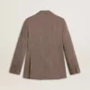 Americana de doble botonadura para mujer en mezcla de lana con diseño de chevron beige