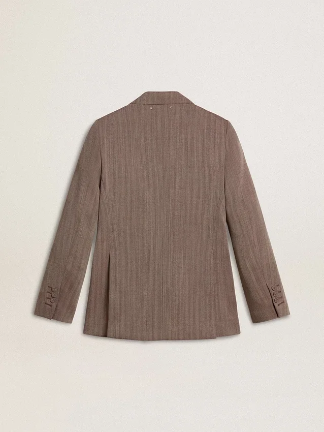 Americana de doble botonadura para mujer en mezcla de lana con diseño de chevron beige