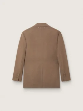 Americana de doble botonadura para mujer en mezcla de lana con diseño de chevron gris paloma