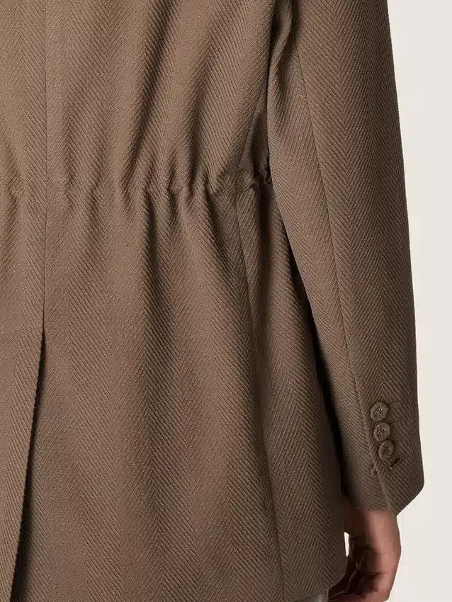 Americana de doble botonadura para mujer en mezcla de lana con diseño de chevron gris paloma