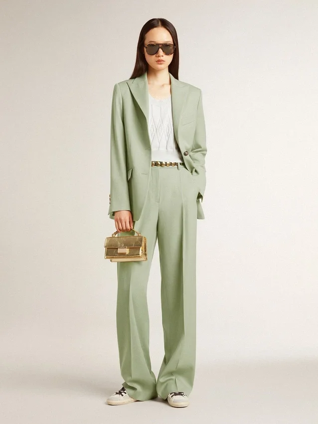 Americana de mujer en lana verde salvia