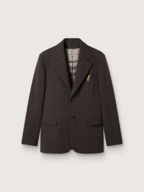 Americana de un solo pecho para hombre en lana marrón oscuro con diseño de rayas finas