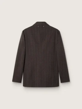Americana de un solo pecho para hombre en lana marrón oscuro con diseño de rayas finas