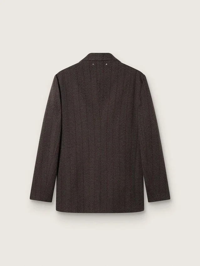 Americana de un solo pecho para hombre en lana marrón oscuro con diseño de rayas finas