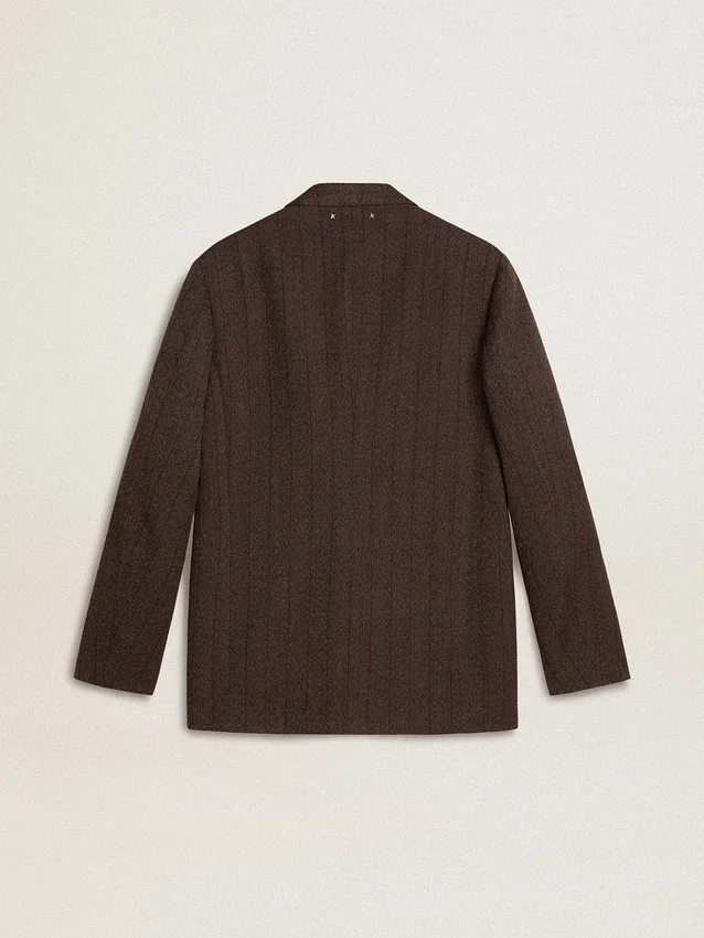 Americana de un solo pecho para hombre en lana marrón oscuro con diseño de rayas finas
