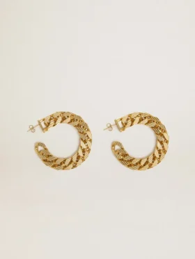 Aretes de aro con eslabones trenzados en color oro antiguo