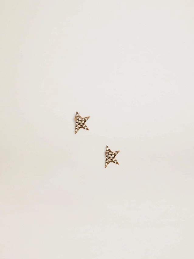Aretes de botón para mujer en color oro antiguo con cristales