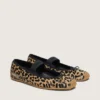 Bailarinas Étoile en piel de potro con estampado de leopardo, estrella bordada en negro y correa elástica