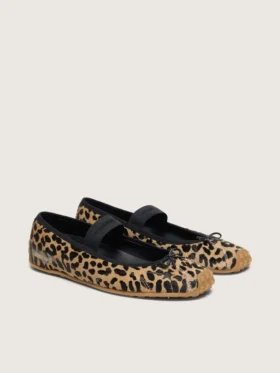 Bailarinas Étoile en piel de potro con estampado de leopardo, estrella bordada en negro y correa elástica