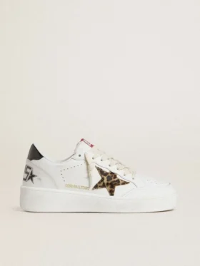 Ball Star con estrella de piel de potro con estampado de leopardo y lengüeta del talón de cuero laminado negro