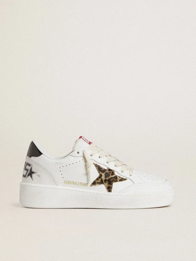 Ball Star con estrella de piel de potro con estampado de leopardo y lengüeta del talón de cuero laminado negro
