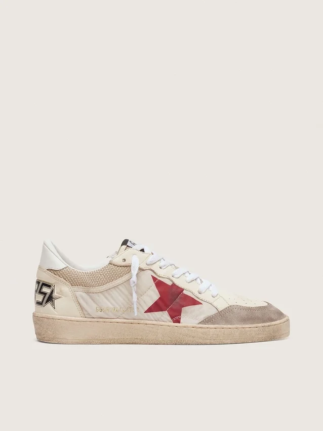Ball Star en nylon y malla blanca con estrella de nylon roja y lengüeta del talón de cuero blanco