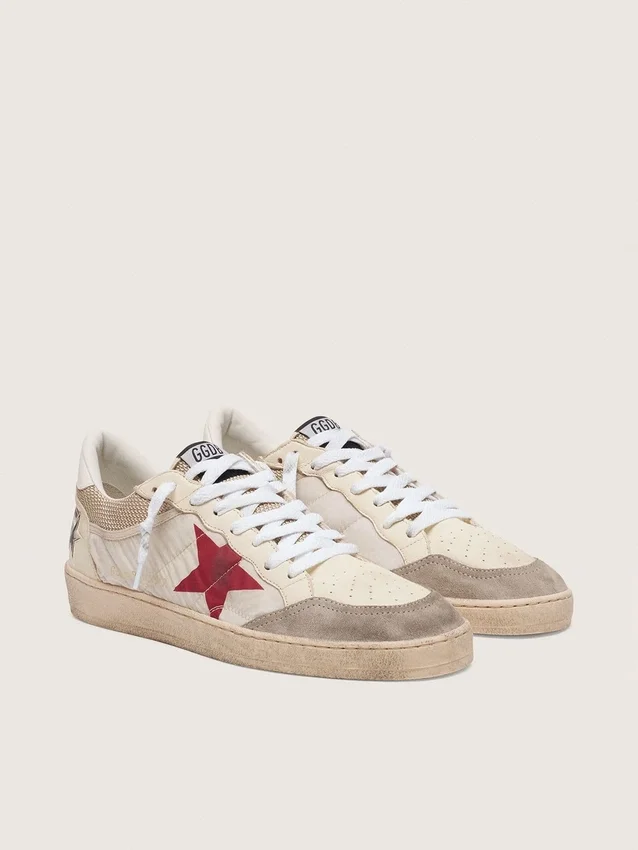 Ball Star en nylon y malla blanca con estrella de nylon roja y lengüeta del talón de cuero blanco