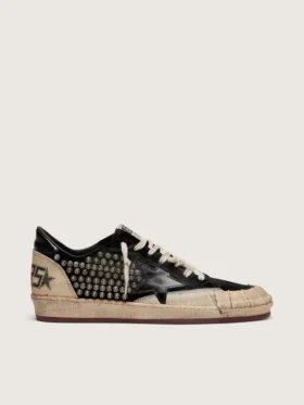 Ball Star LAB para hombre en gamuza negra con tachuelas y estrella de cuero negro brillante