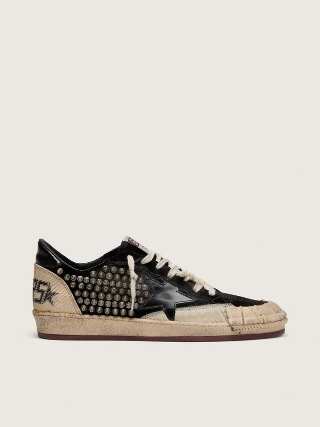 Ball Star LAB para hombre en gamuza negra con tachuelas y estrella de cuero negro brillante