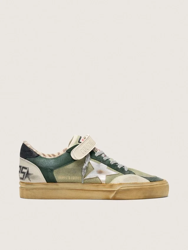Ball Star LAB para mujer en gamuza verde con estrella de cuero plateada y lengüeta del talón de gamuza negra