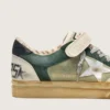 Ball Star LAB para mujer en gamuza verde con estrella de cuero plateada y lengüeta del talón de gamuza negra