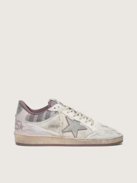 Ball Star LAB para hombre en nylon blanco y piel de potro con estrella plateada e inserciones lilas